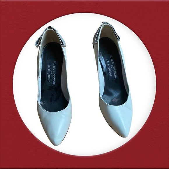 Stuart Weitzman For Mr. Seymour Leather Heels With Bows Size 6.5 B - Picture 4 of 14